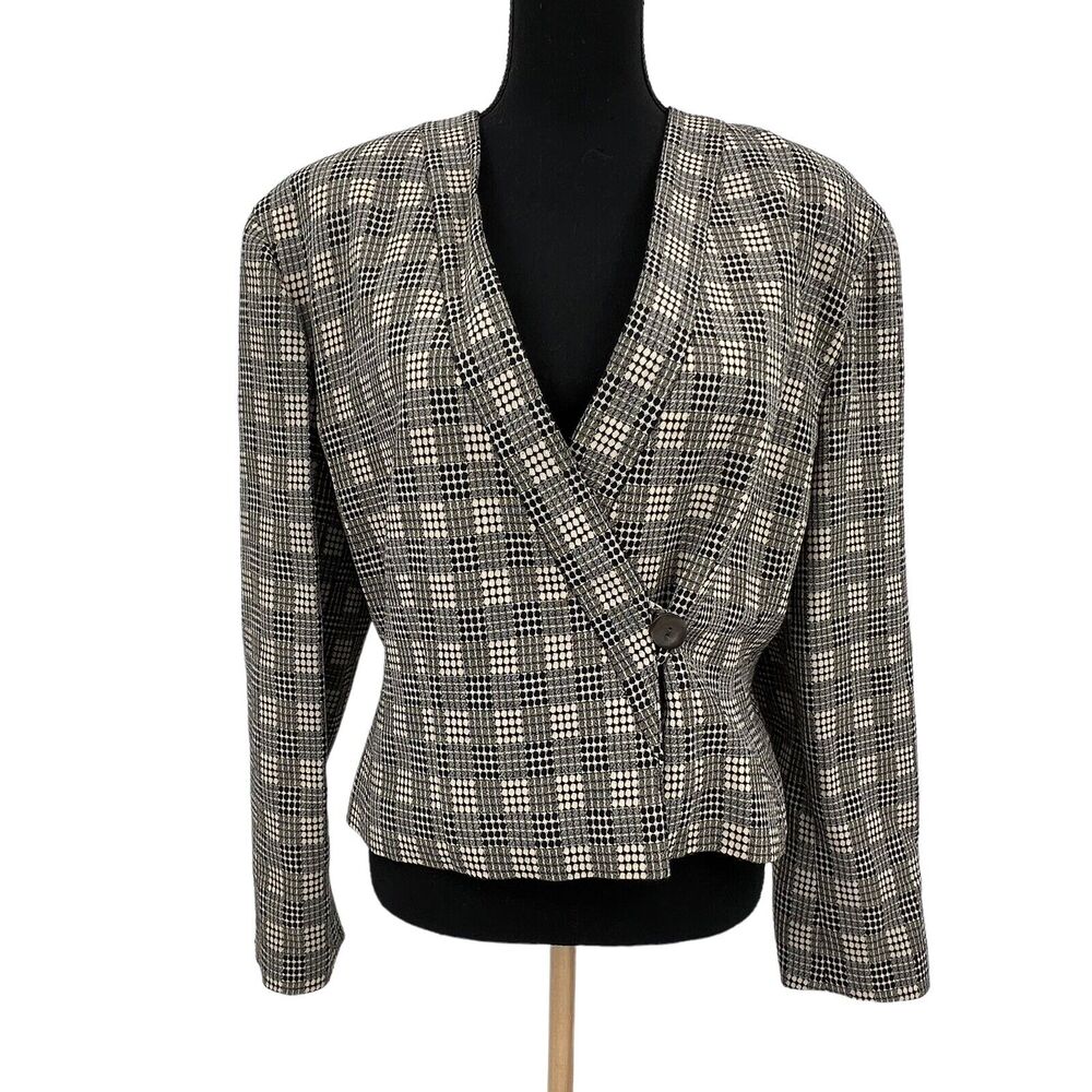 Vintage Crisca by Escada Black Navy Cream Wool Blend One Button Blazer Large